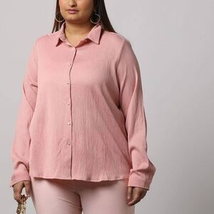 AMAZON Oversized Crinkle Button Down Cuffed Sleeve Blouse